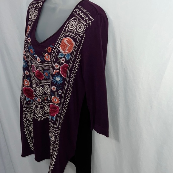 Johnny Was Women Purple Floral Embroidered Cotton Rayon Shirt Size Small Boho - Picture 6 of 12